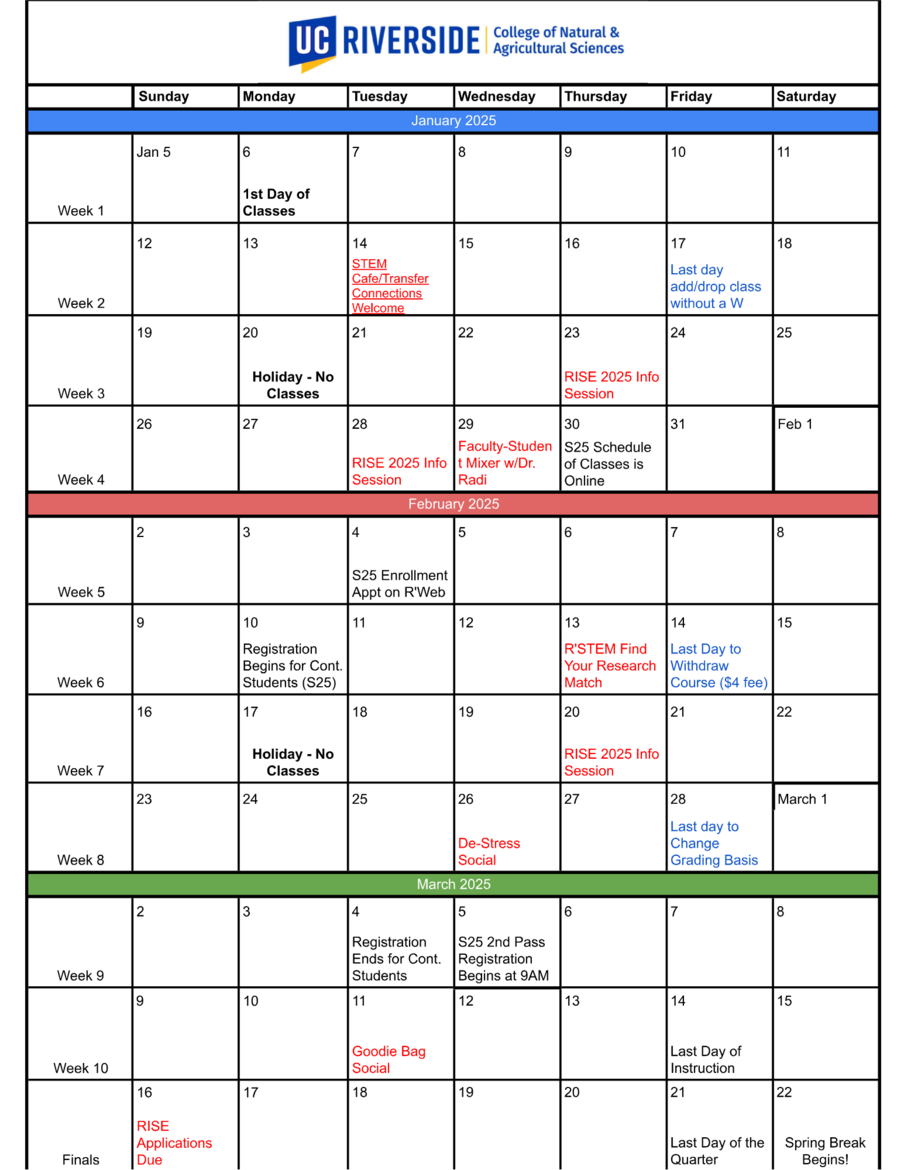 W25 CNAS Student Success Programs Calendar